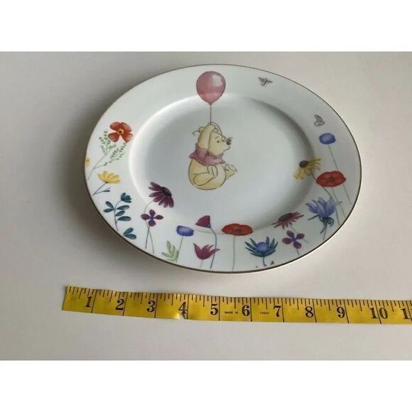 Disney Winnie The Pooh Balloon Spring Floral Dinner Plate Golden Rim Easter New - Picture 6 of 9